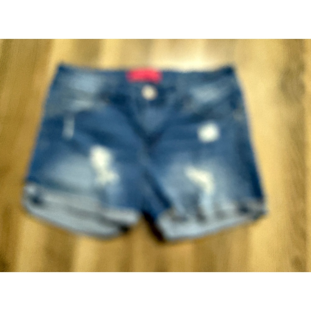 Wax Jean Shorts Womens Size S Blue Jean Distressed Cuffed Mid Rise Denim
